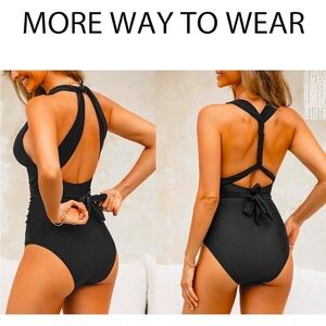 Cupshe Black One Piece Wrapped Self Tie Swimsuit